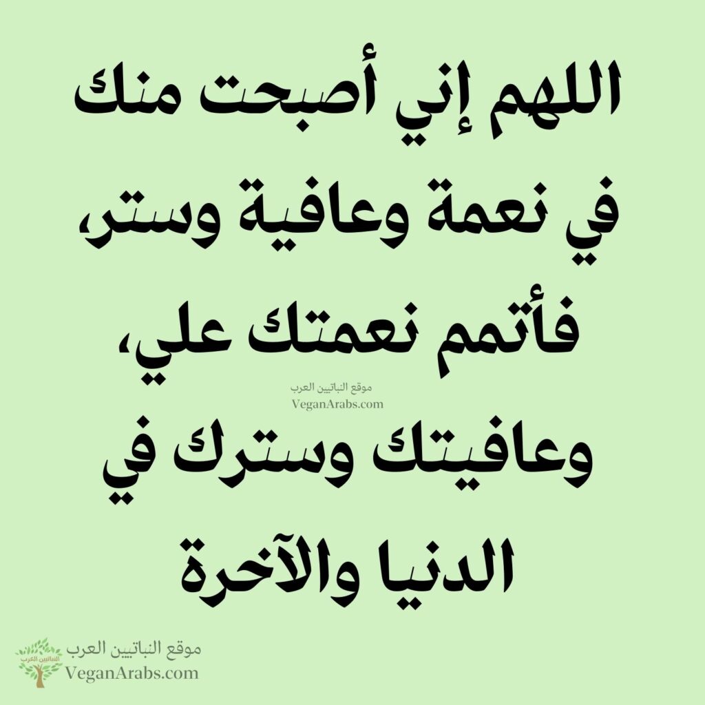 ١٢- اللهم إني أصبحت منك في نعمة وعافية وستر، فأتمم نعمتك علي، وعافيتك وسترك في الدنيا والآخرة.