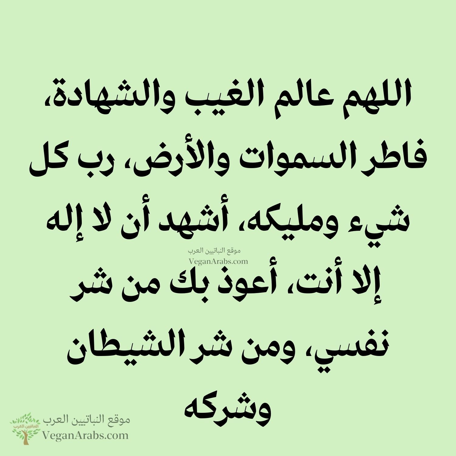 ١٨- اللهم عالم الغيب والشهادة، فاطر السموات والأرض، رب كل شيء ومليكه، أشهد أن لا إله إلا أنت، أعوذ بك من شر نفسي، ومن شر الشيطان وشركه.